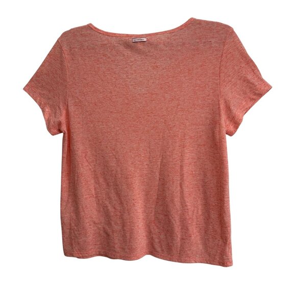 Victoria's Secret Coral V-Neck T-Shirt M Polyester/Linen Blend Beachy Vacation - Picture 3 of 10